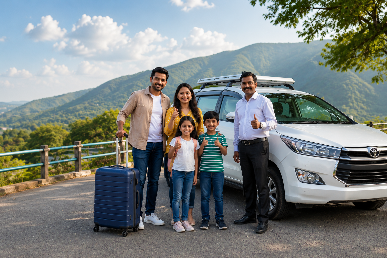 Family enjoying a comfortable cab tour with Manju Cabs for sightseeing and holiday trips from Chennai, Tiruvannamalai, salem, erode, vellore, kanchipuram